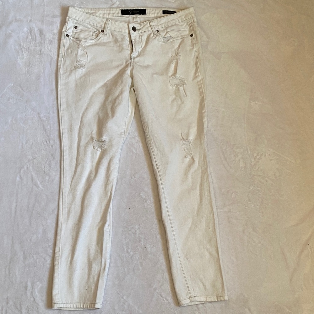 Jessica Simpson Cream Distressed Skinny Jeans